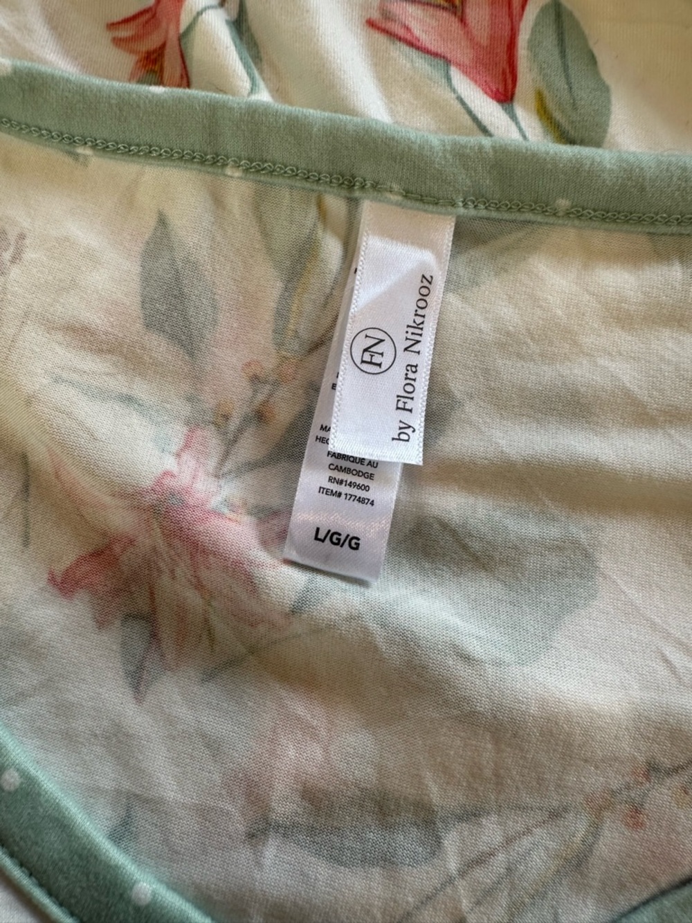Flora Nikrooz Mint Green Polka Dot and Pink Floral Sleep Set Size Large - Picture 3 of 8
